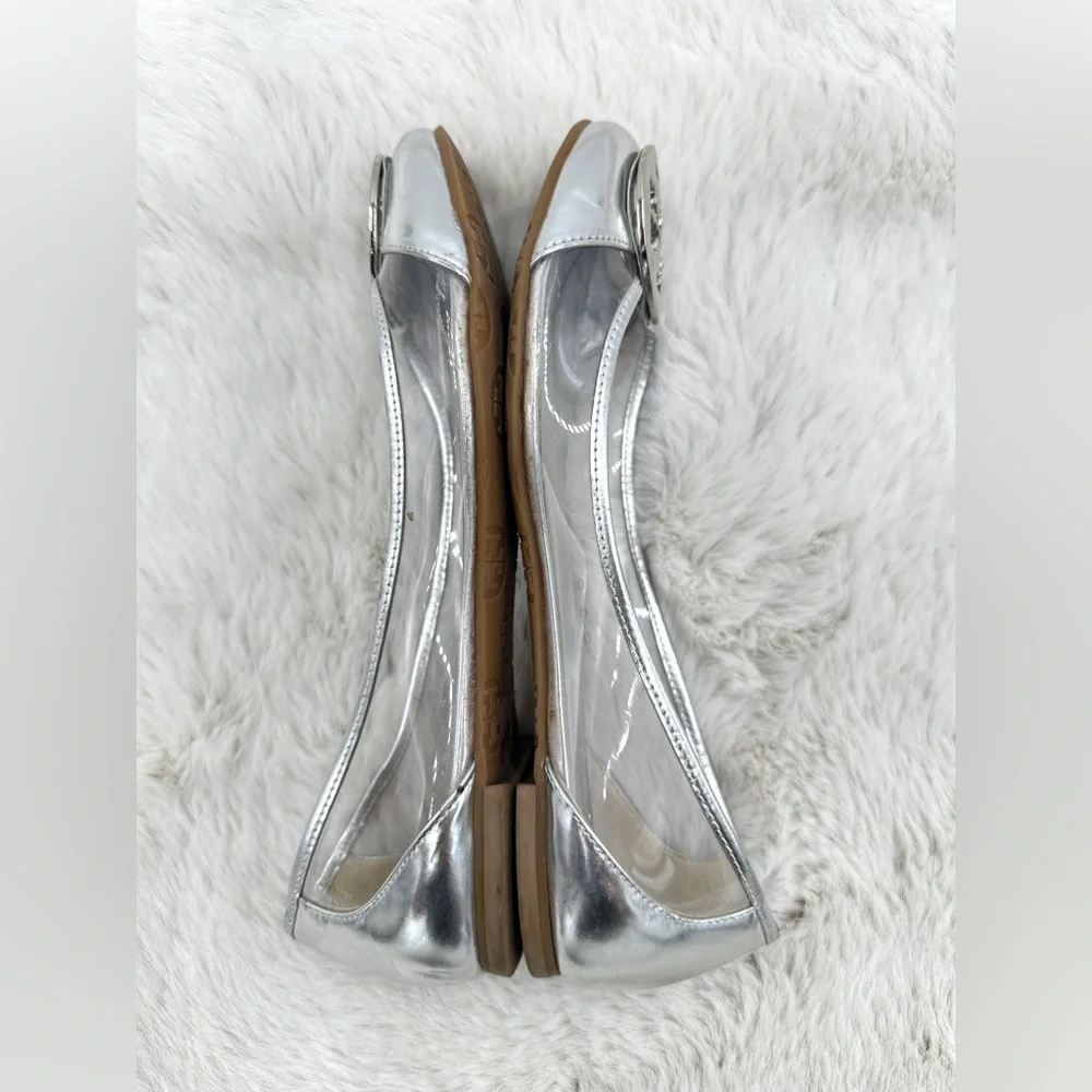 Tory Burch Reva Audrey Silver & Clear Ballet Flat Sz 9 - Picture 10 of 11